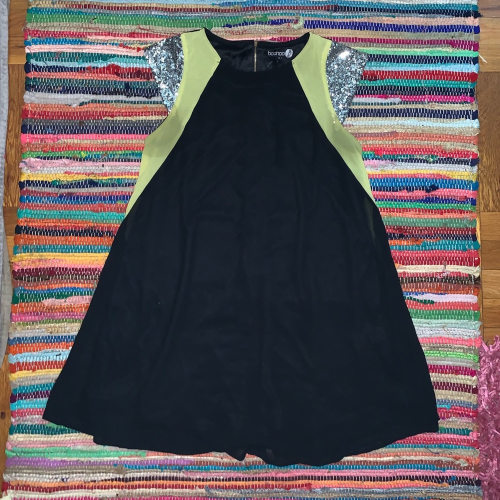 Black w sequin flows dress